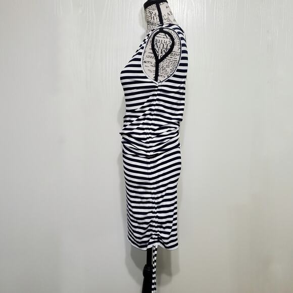 BB Dakota by Steve Madden NWT Navy Cream Stripe Tank Bodycon Dress Ruching Large - Picture 4 of 10